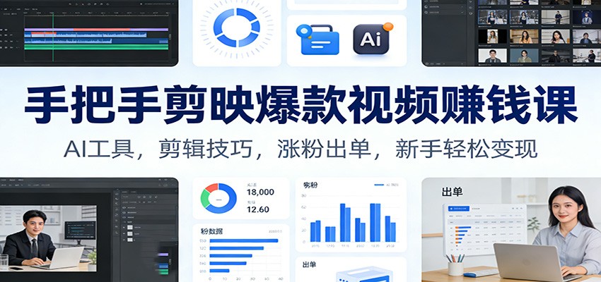 手把手剪映爆款视频赚钱课：AI工具，剪辑技巧，涨粉出单，新手轻松变现-川川创富网