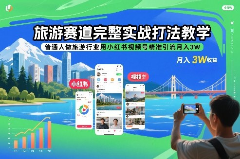 旅游赛道完整实战打法教学，普通人做旅游行业用小红书视频号精准引流月入3W-川川创富网