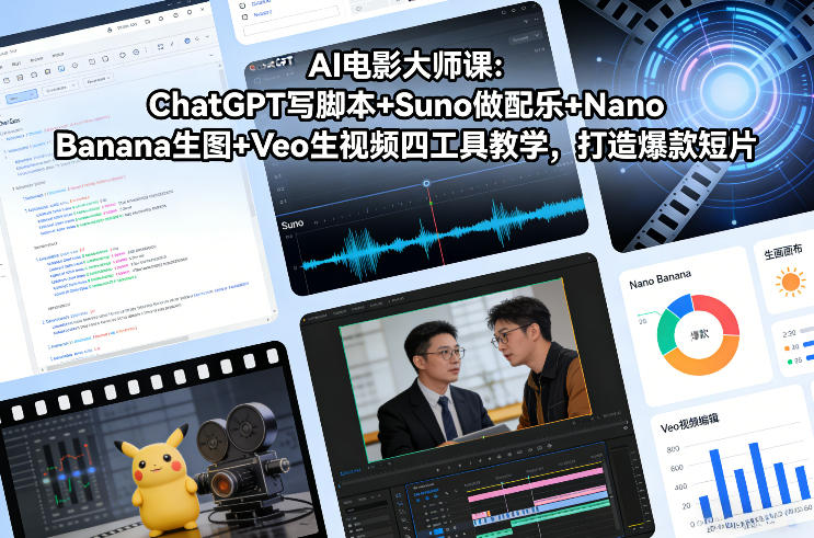 AI电影大师课：ChatGPT写脚本+Suno做配乐+Nano Banana生图+Veo生视频，打造爆款短片-川川创富网