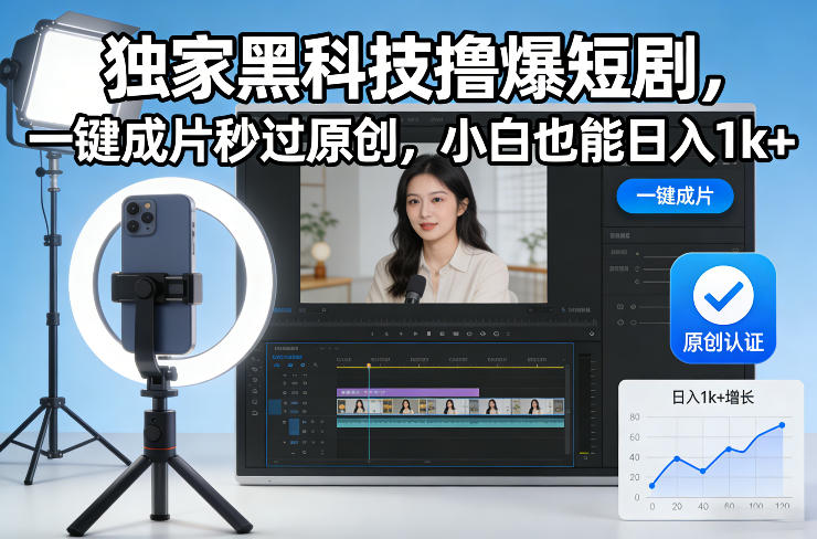 独家黑科技撸爆短剧，一键成片秒过原创，小白也能日入1k+【揭秘】-川川创富网