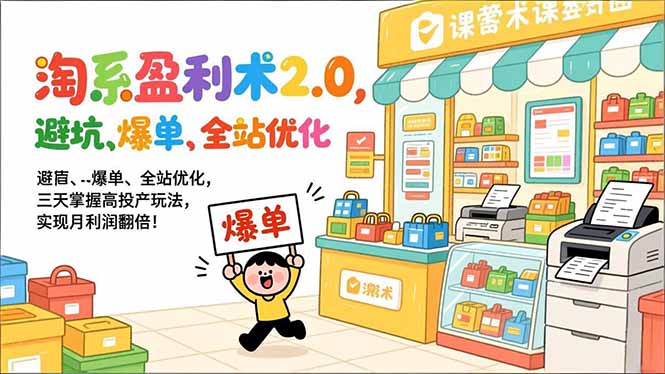 淘系盈利术2.0，避坑、爆单、全站优化，三天掌握高投产玩法，实现月利润翻倍！-川川创富网