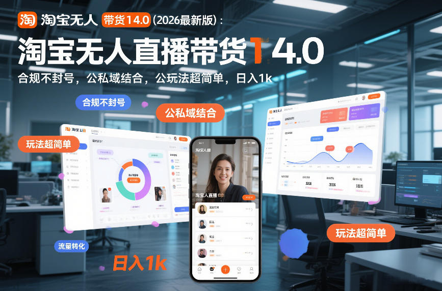 淘宝无人直播带货14.0(2026最新版)：合规不封号，公私域结合，玩法超简单，日入1k+【揭秘】-川川创富网