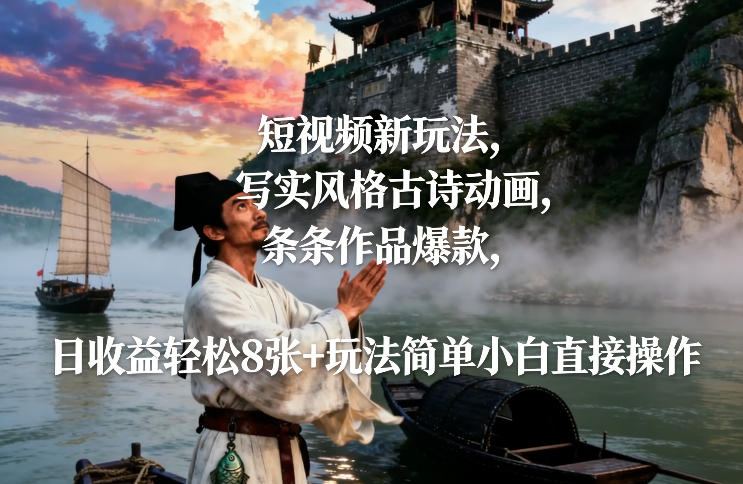 短视频新玩法，写实风格古诗动画，条条作品爆款，日收益轻松8张+玩法简单小白直接操作-川川创富网