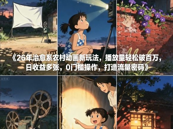 26年治愈系农村动画新玩法，播放量轻松破百万，日收益多张，0门槛操作，打造流量密码-川川创富网