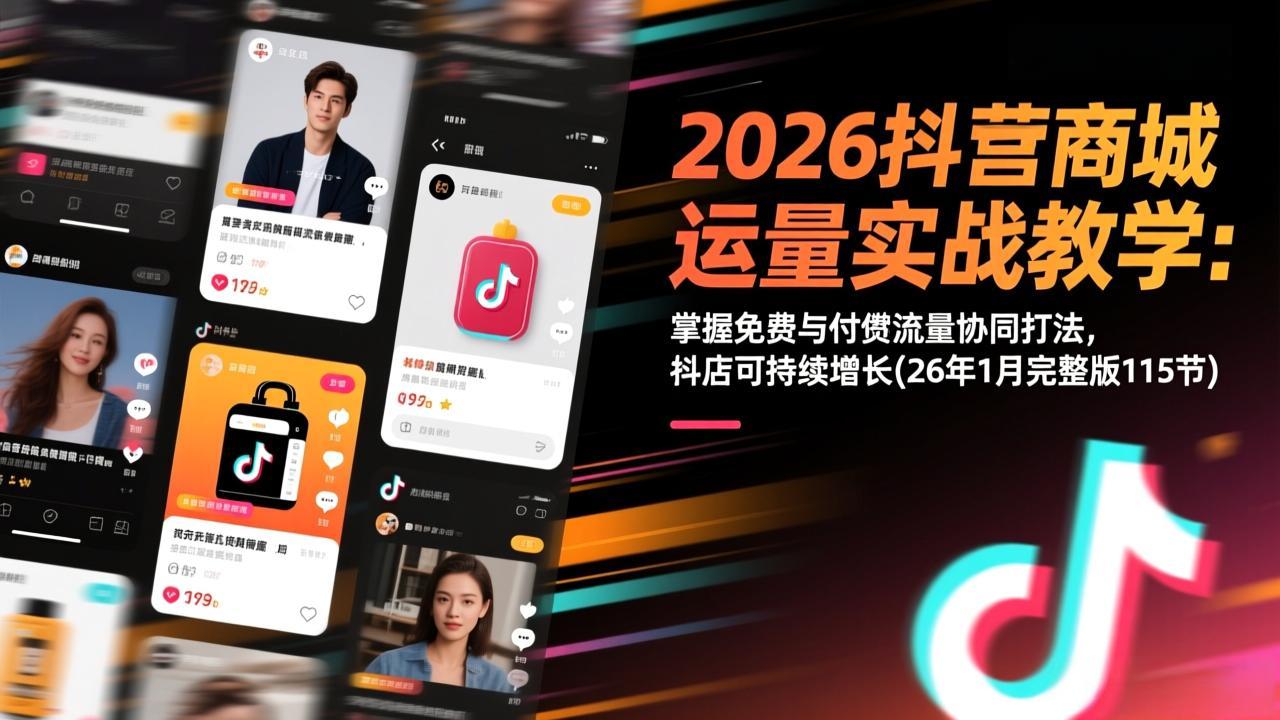 2026抖音商城运营实战教学：掌握免费与付费流量协同打法，抖店可持续增长(26年1月完整版115节-川川创富网