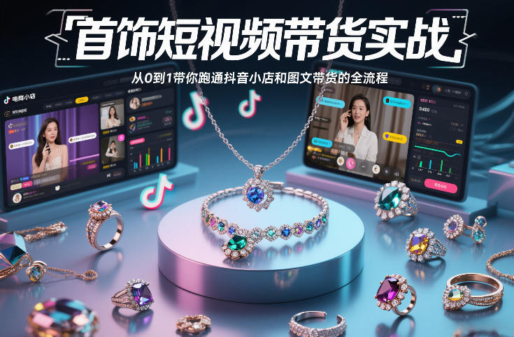 首饰短视频带货实战，从0到1带你跑通抖音小店和图文带货的全流程-川川创富网
