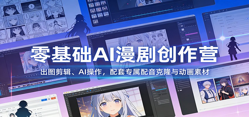 零基础AI漫剧创作营：出图剪辑、AI操作，配套专属配音克隆与动画素材-川川创富网
