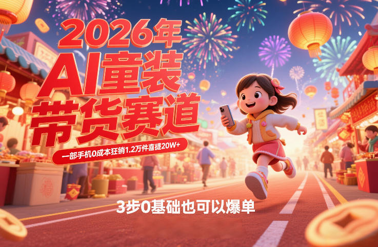 AI童装新春带货赛道，一部手机0成本狂销1.2万件喜提20W+，3步0基础也可以爆单-川川创富网