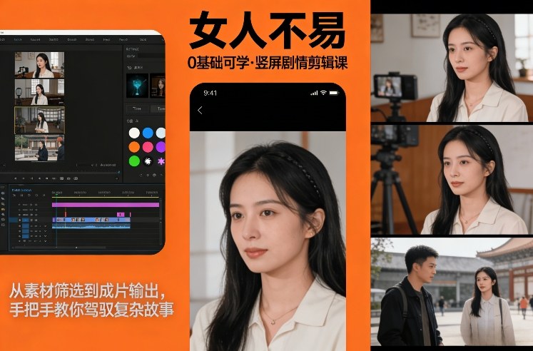 0基础可学！《女人不易》竖屏剧情剪辑课，从素材筛选到成片输出，手把手教你驾驭复杂故事-川川创富网