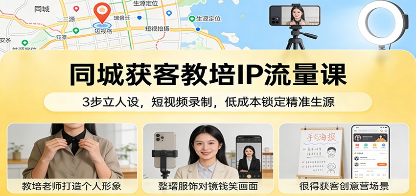 同城获客教培IP流量课：3步立人设，短视频录制，低成本锁定精准生源-川川创富网