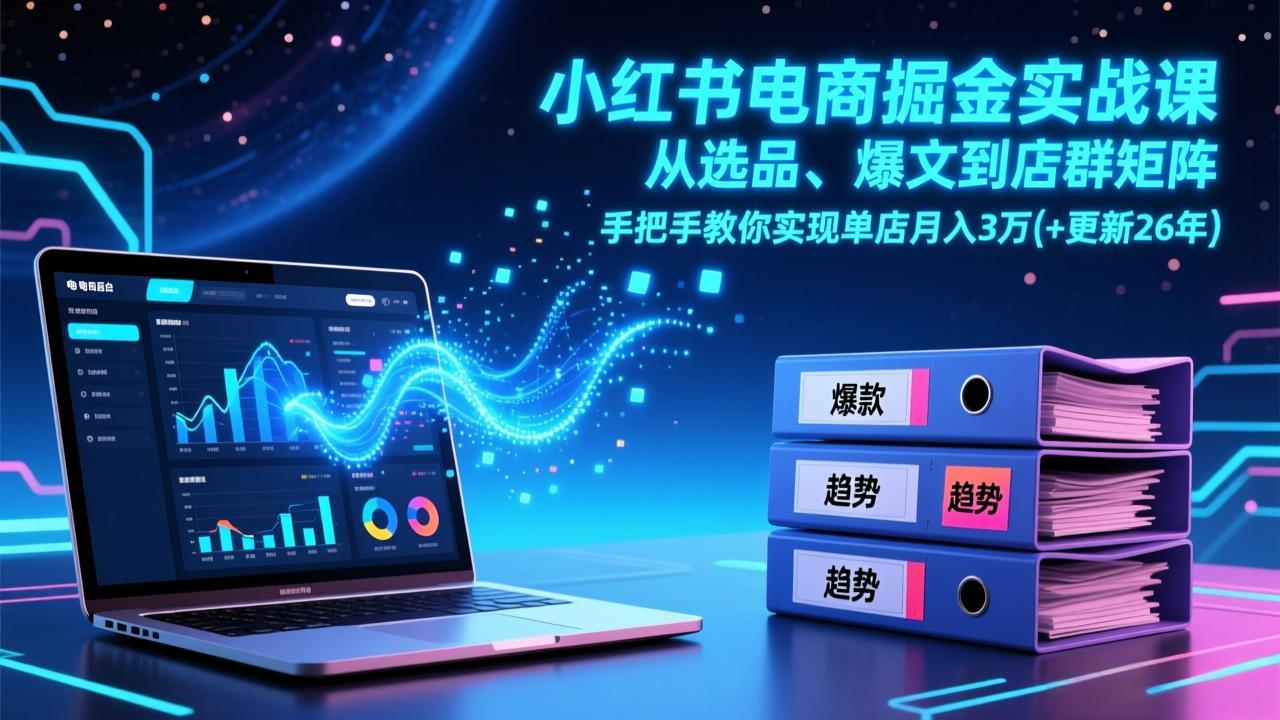 小红书电商掘金实战课，从选品、爆文到店群矩阵，手把手教你实现单店月入3万+(更新26年-川川创富网