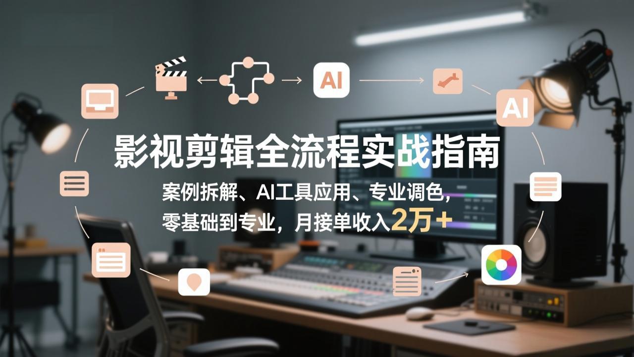 影视剪辑全流程实战指南，案例拆解、AI工具应用、专业调色，零基础到专业，月接单收入2万+-川川创富网