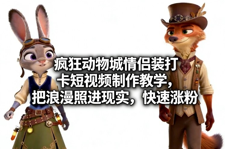 疯狂动物城情侣装打卡短视频制作教学，把浪漫照进现实，快速涨粉-川川创富网