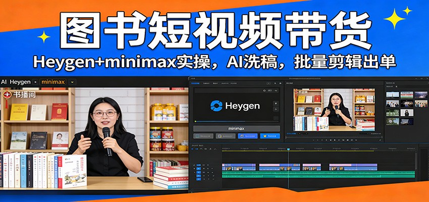 图书短视频带货：Heygen+minimax实操，AI洗稿 ，批量剪辑出单-川川创富网