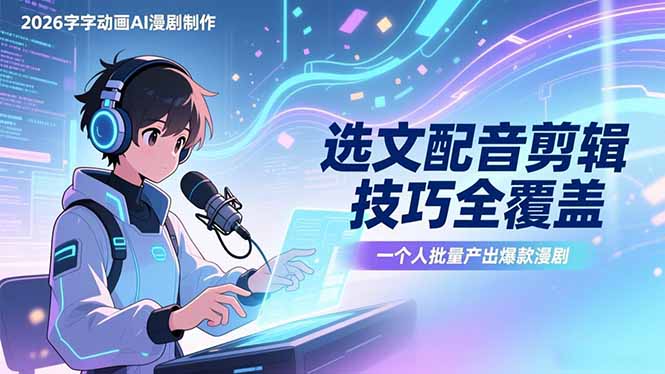 2026字字动画AI漫剧制作-1期，选文配音剪辑技巧全覆盖，一个人就能批量产出爆款漫剧-川川创富网