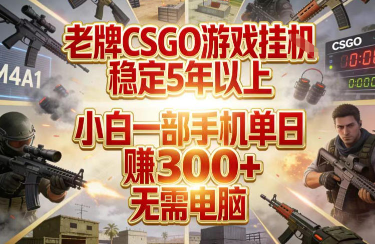 老牌CSGO游戏挂G，稳定5年以上，小白一部手机单日賺3张+，无需电脑【揭秘】-川川创富网