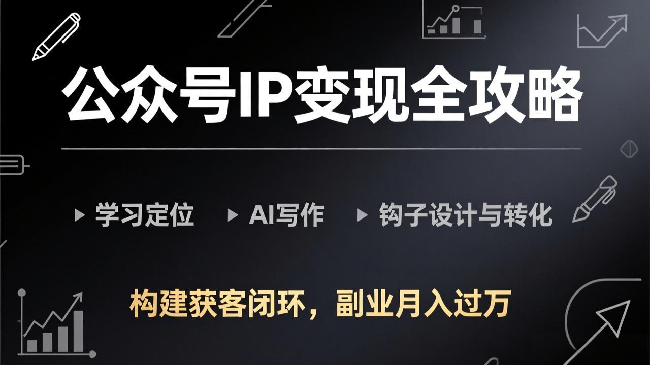 公众号IP变现全攻略-更新，学习定位、AI写作、钩子设计与转化，构建获客闭环，副业月入过万-川川创富网