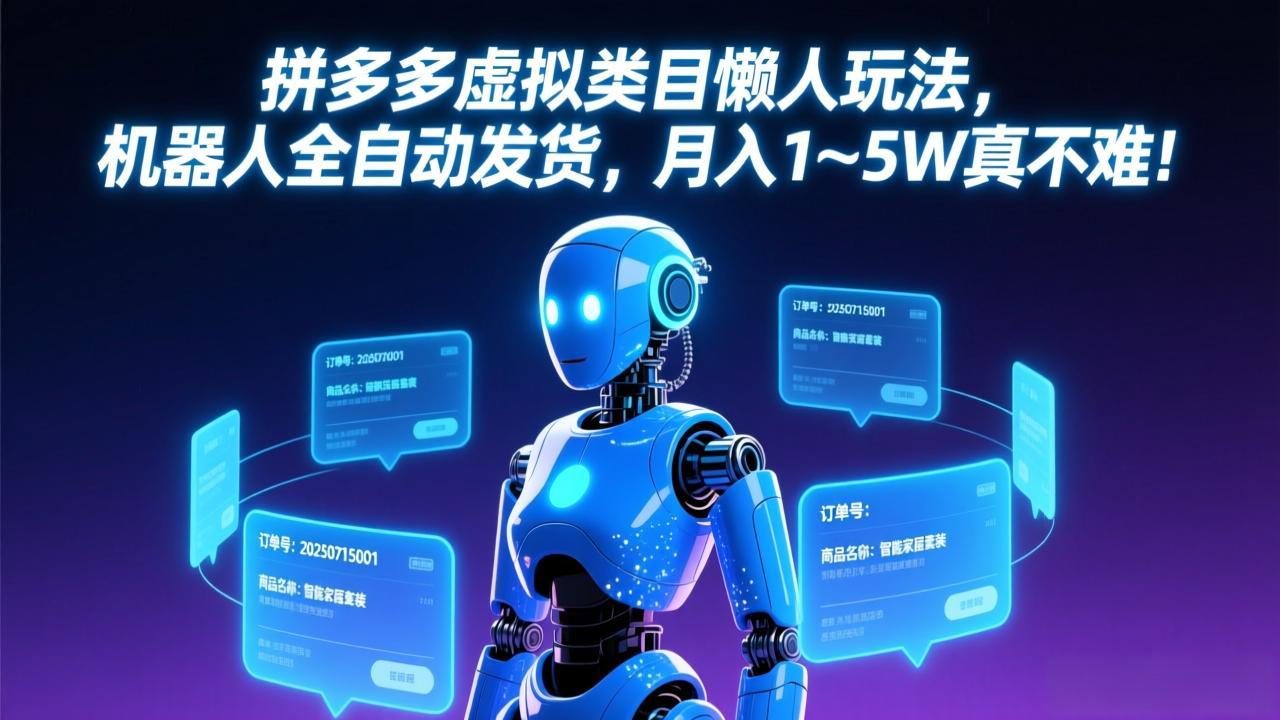 拼多多虚拟类目懒人玩法，机器人全自动发货，月入 1-5W 真不难！-川川创富网