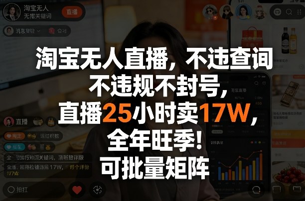 淘宝无人直播，不违规不封号，直播25小时卖17W，全年旺季！可批量矩阵【揭秘】-川川创富网