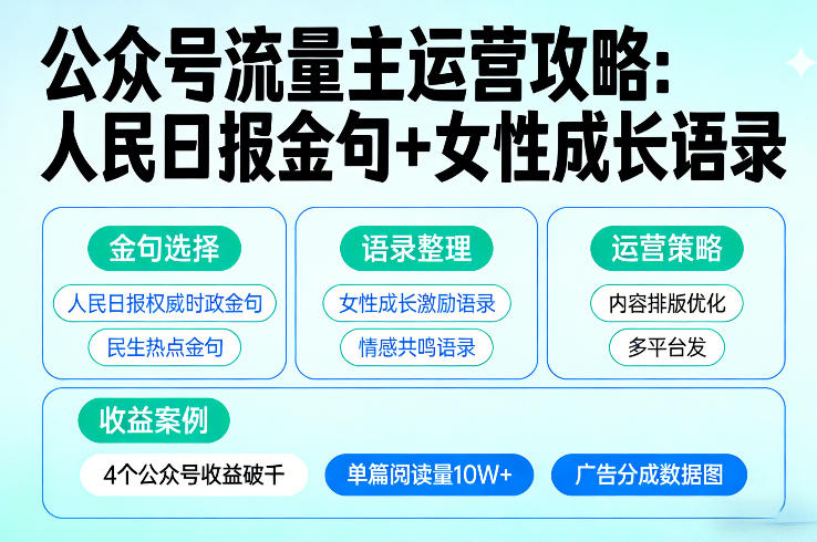 利用人民日报金句+女性成长语录做公众号流量主，4个公众号收益破千-川川创富网
