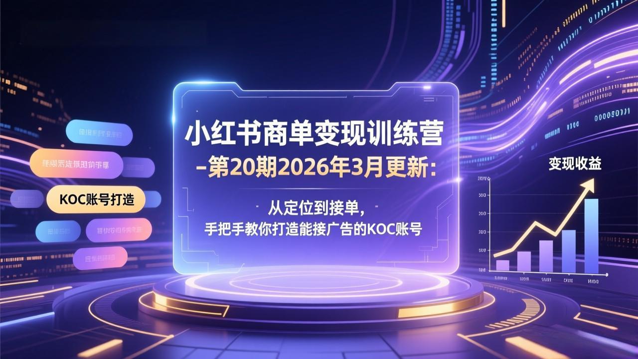 小红书商单变现训练营-第20期26年3月更新：从定位到接单，手把手教你打造能接广告的KOC账号-川川创富网