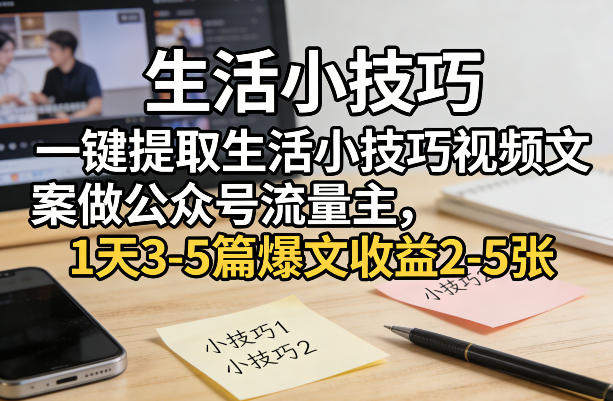 一键提取生活小技巧视频文案做公众号流量主，1天3-5篇爆文收益2-5张-川川创富网