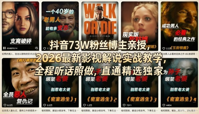 抖音73W粉丝博主亲授，2026最新影视解说实战教学，全程听话照做，直通精选独家-川川创富网