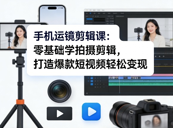 手机运镜剪辑课：零基础学拍摄剪辑，打造爆款短视频轻松变现-川川创富网