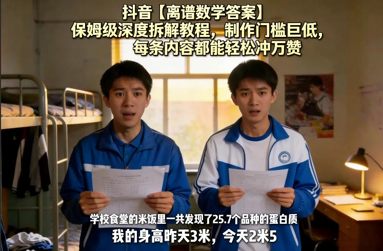 抖音【离谱数学答案】保姆级深度拆解教程，制作门槛巨低，每条内容都能轻松冲万赞，附详细步骤-川川创富网