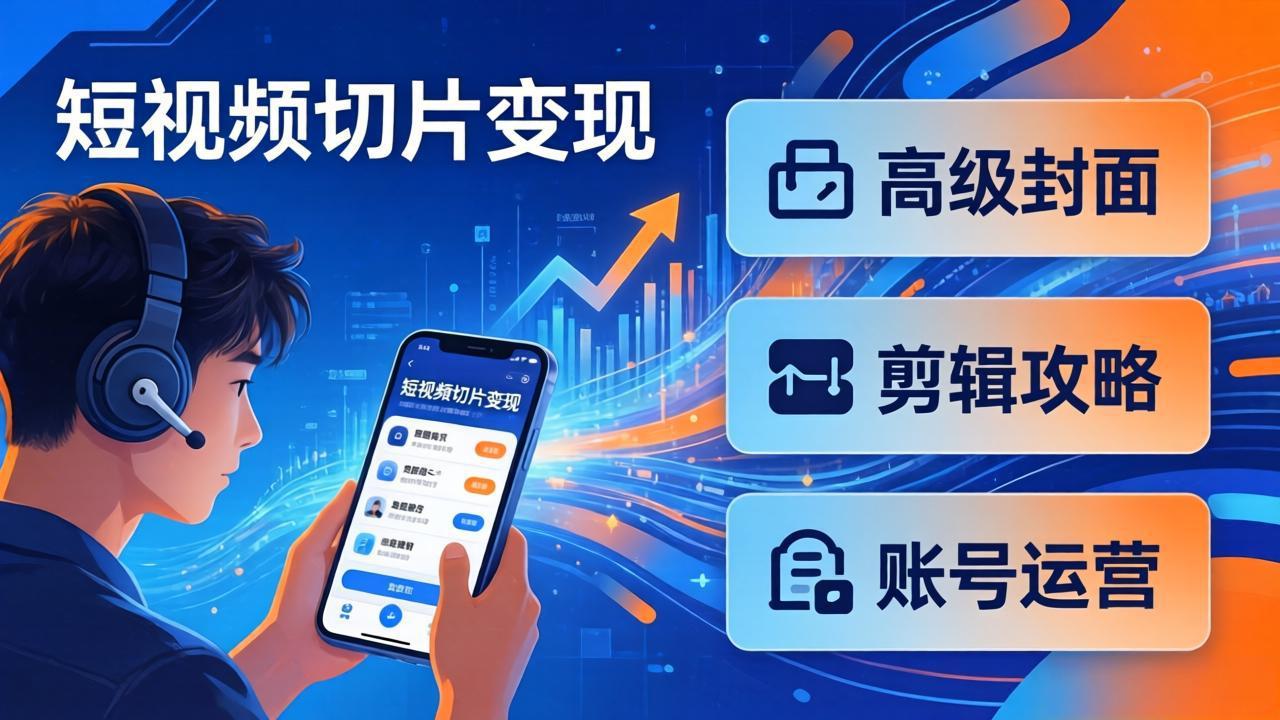 短视频切片变现速成班2.0：高级封面+剪辑攻略+账号运营，0基础小白快速入局副业-川川创富网