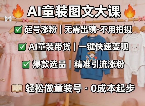 AI童装图文剪辑，某社群童装图文大课，起号涨粉、AI童装带货、爆款选品，无需出镜和拍摄-川川创富网