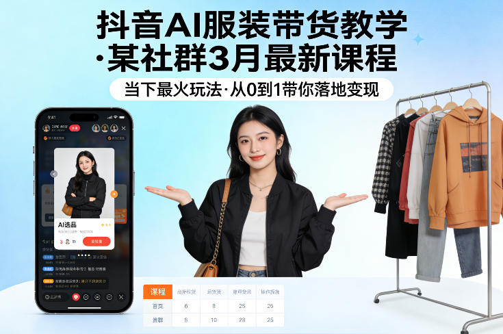 抖音AI服装带货教学，某社群3月最新课程，当下最火玩法，从0到1带你落地变现-川川创富网