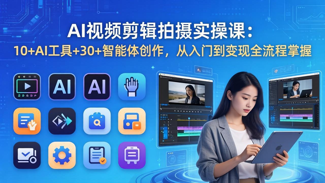 AI 视频剪辑拍摄实操课：10+AI工具+30+智能体创作，从入门到变现全流程掌握-川川创富网