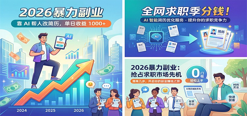 2026暴力副业：靠AI帮人改简历，单日收益1000+，全网求职季分钱-川川创富网