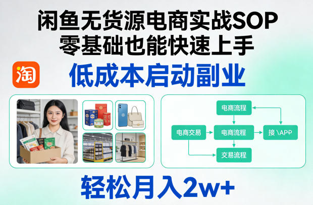 闲鱼无货源电商实战SOP，零基础也能快速上手，低成本启动副业，轻松月入2w+-川川创富网
