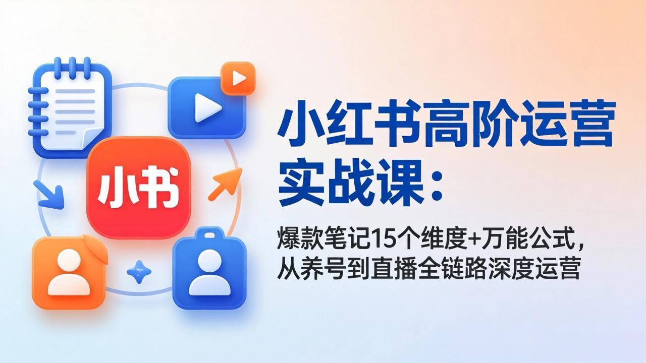 小红书高阶运营实战课：爆款笔记15个维度+万能公式，从养号到直播全链路深度运营-川川创富网