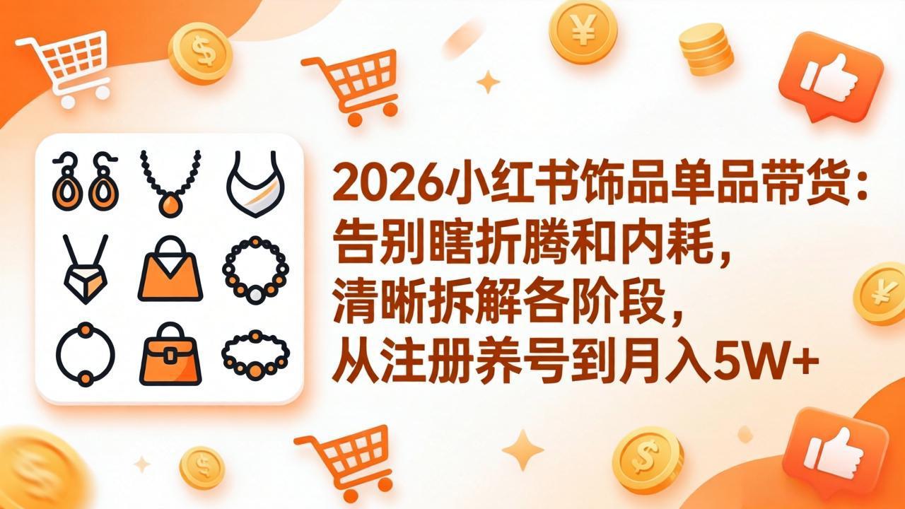2026小红书饰品单品带货：告别瞎折腾和内耗，清晰拆解各阶段，从注册养号到月入5W+-川川创富网