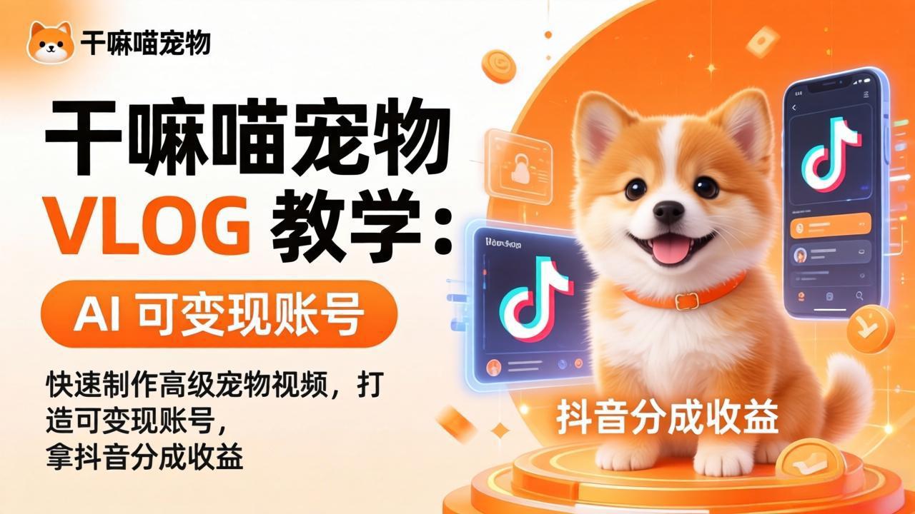 干嘛喵宠物 VLOG 教学：AI 快速制作高级宠物视频，打造可变现账号，拿抖音分成收益-川川创富网