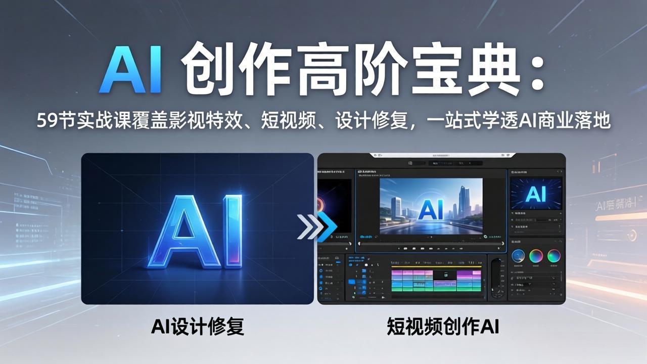 AI 创作高阶宝典：59节实战课覆盖影视特效、短视频、设计修复，一站式学透AI商业落地-川川创富网