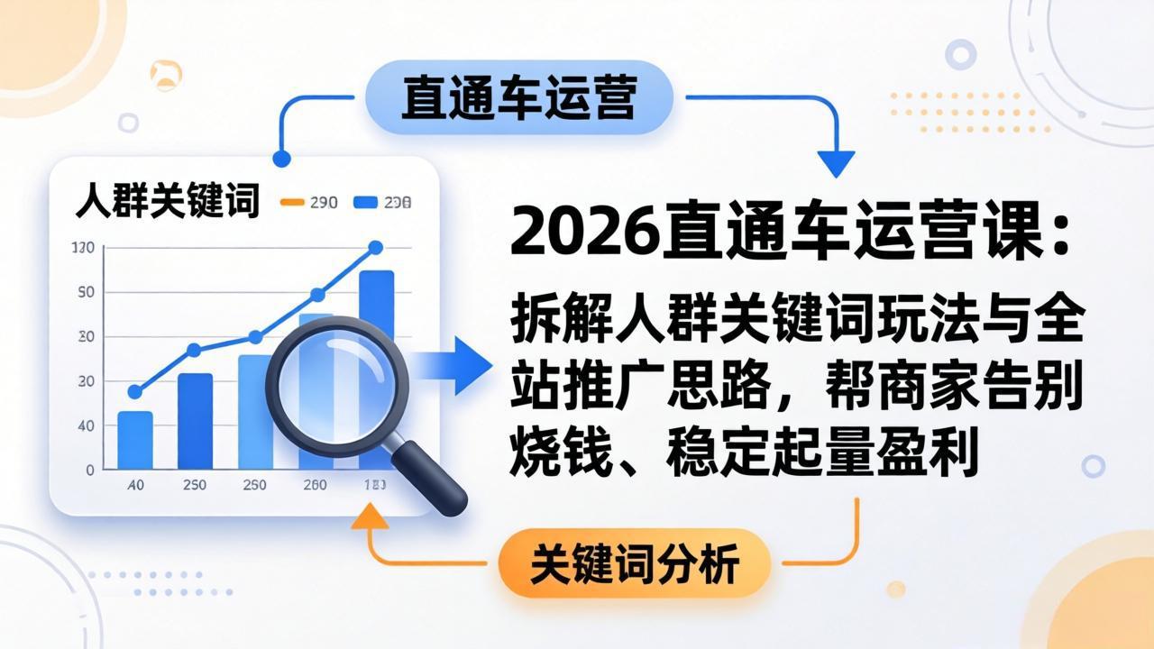 2026直通车运营课：拆解人群关键词玩法与全站推广思路，帮商家告别烧钱、稳定起量盈利-川川创富网