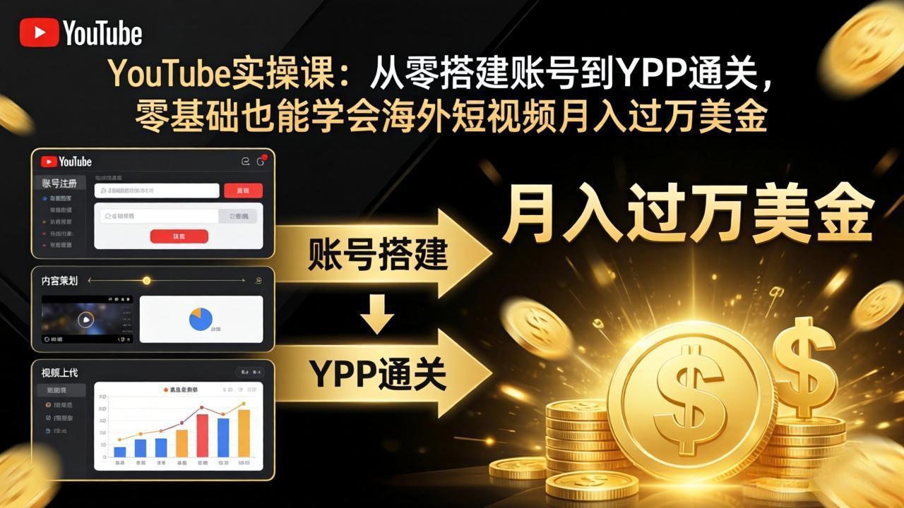 YouTube实操课：从零搭建账号到YPP通关，零基础也能学会海外短视频月入过万美金-川川创富网