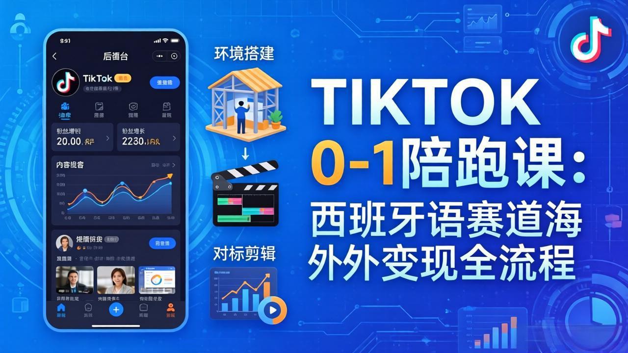 TIKTOK 0-1 陪跑课：从环境搭建到刷对标剪辑，西班牙语赛道海外变现全流程-川川创富网