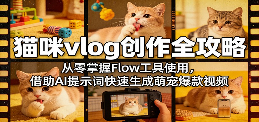 猫咪vlog创作全攻略：从零掌握Flow工具使用，借助AI提示词快速生成萌宠爆款视频-川川创富网