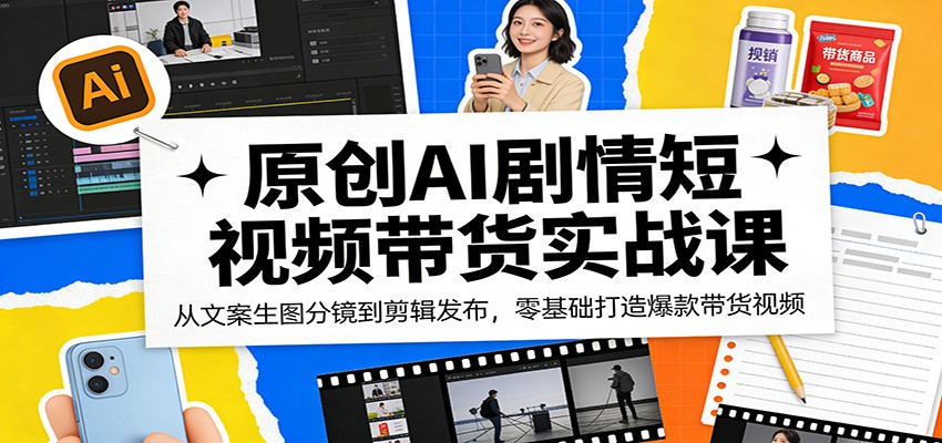 原创AI剧情短视频带货实战课：从文案生图分镜到剪辑发布，零基础打造爆款带货视频-川川创富网