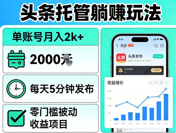 头条托管躺賺玩法，单账号月入2k+，每天5分钟发布即可，零门槛被动收益项目【揭秘】-川川创富网