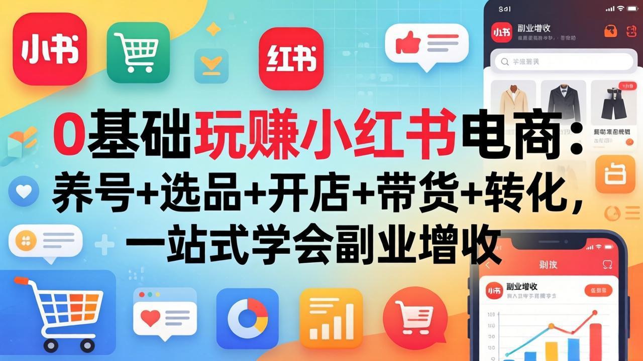 0基础玩赚小红书电商：养号+选品+开店+带货+转化，一站式学会副业增收-川川创富网