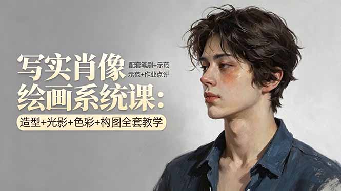 写实肖像绘画系统课：造型+光影+色彩+构图全套教学，配套笔刷+示范+作业点评-川川创富网
