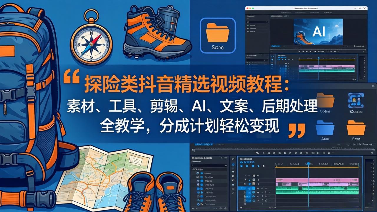 探险类抖音精选视频教程：素材、工具、剪辑、AI、文案、后期处理全教学，分成计划轻松变现-川川创富网