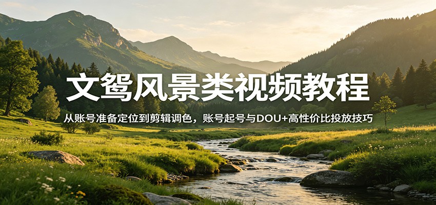 文鸳风景类视频教程：从账号准备定位到剪辑调色，账号起号与DOU+高性价比投放技巧-川川创富网