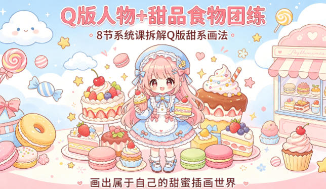 Q版人物+甜品食物团练，8节系统课拆解Q版甜系画法，画出属于自己的甜蜜插画世界-川川创富网